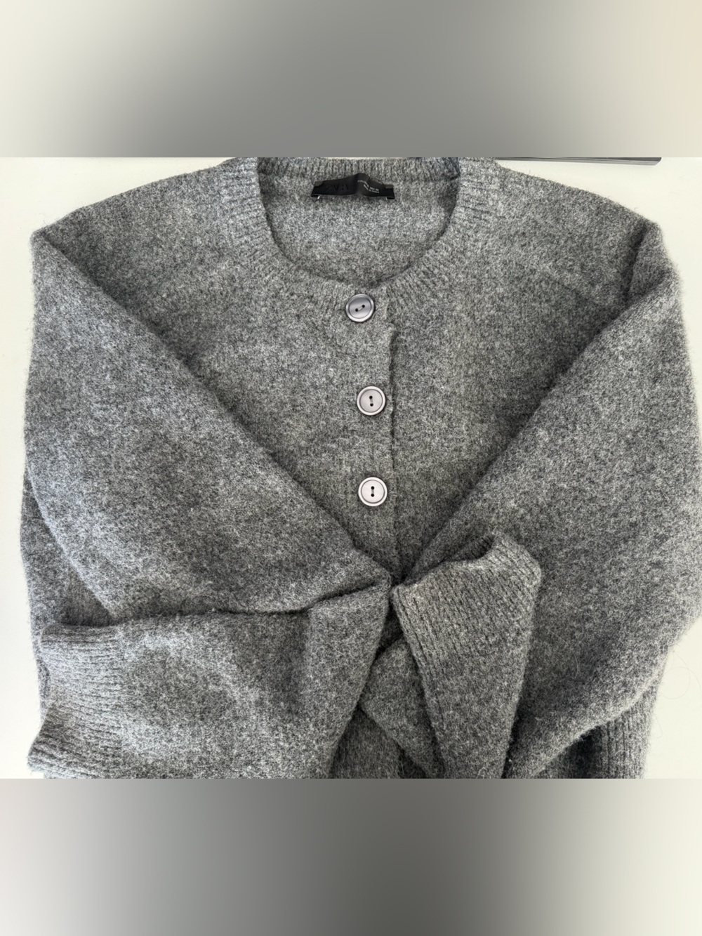 Zara Gray Button-Front Cozy Knit Cardigan